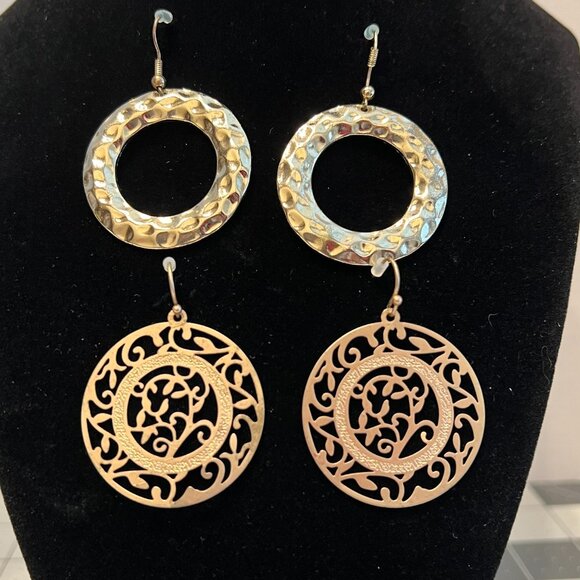 Gold Circle Lightweight Drop Earrings (2 Pair) SO CUTE! - Picture 1 of 4